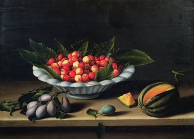 Una ciotola di ciliegie con prugne e un melone, 1635 da Louise Moillon